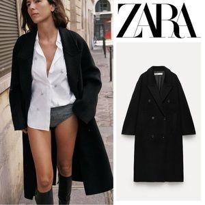 Zara Double Faced Wool Blend Double Breasted Coat